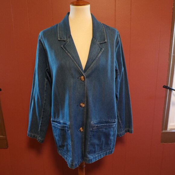 THE TOG SHOP Women's Retro Blue Denim Blazer Size 16 - Picture 1 of 6
